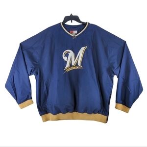 Vtg Nike Milwauke Brewers Team Jacket Pullover Men 2XL Blue Gold Sewn Logo Lined